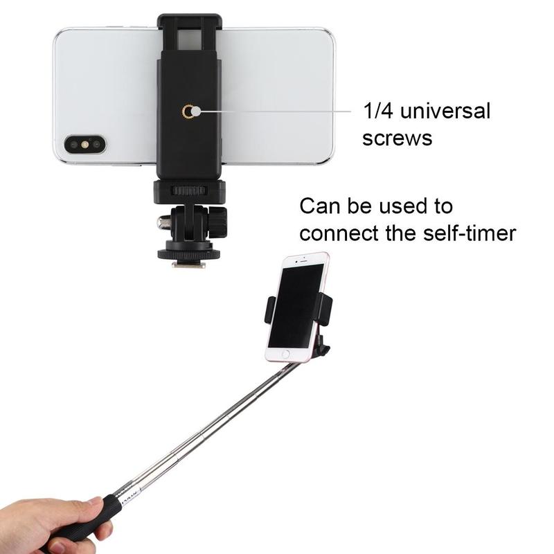 PULUZ 1/4 Inch Tripod Mount Adapter, Tripod Mount Adapter with Phone Holder, Tripod Mount Adapter with Phone Clamp for iPhone Samsung 3
