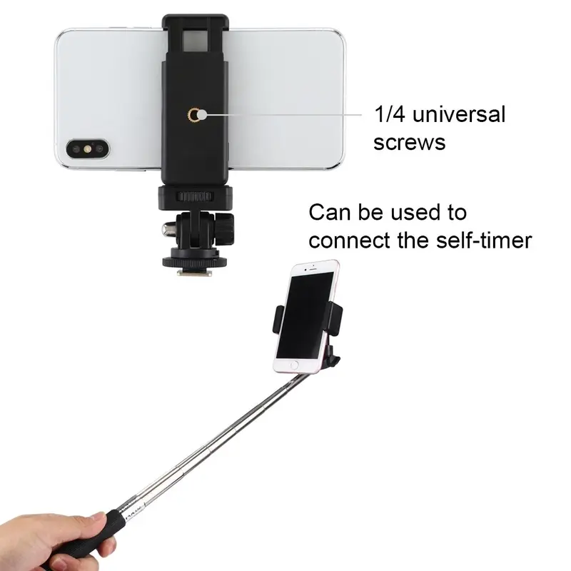PULUZ 1/4 Inch Tripod Mount Adapter, Tripod Mount Adapter with Phone Holder, Tripod Mount Adapter with Phone Clamp for iPhone Samsung 3