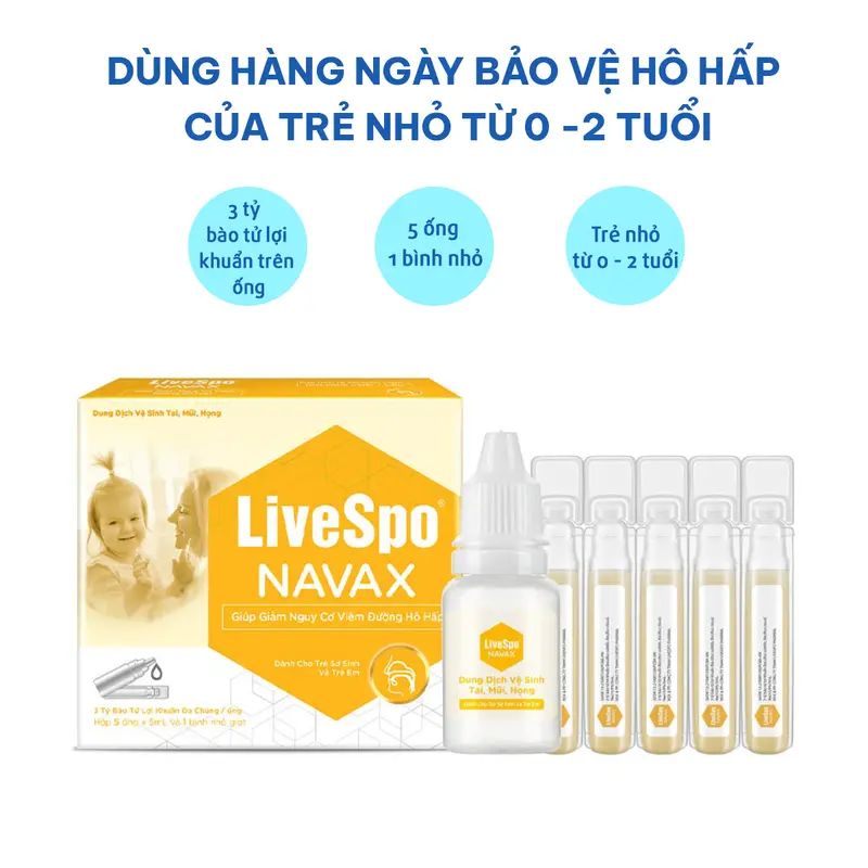 1 LiveSpo Navax Chuyên Dụng +1 LiveSpo Navax Kids (5 ống) + 1 LiveSpo Navax sơ sinh (10 ống), Navax nước muối cho bé sơ sinh chứa Bào Tử Lợi Khuẩn 4