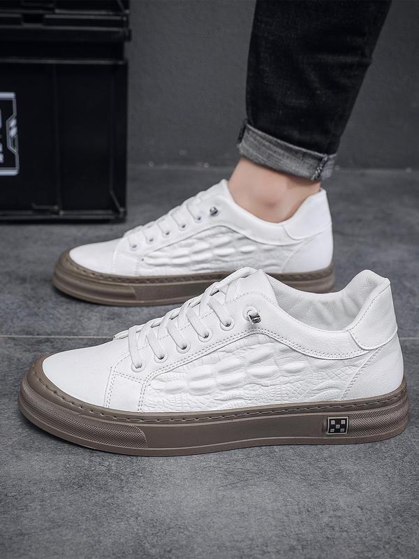 Men's Trendy And Personalized Crocodile Pattern Embossed Low-top Lace-up Skates, Fashionable And Versatile PU Leather Thick-soled Sports Shoes 1