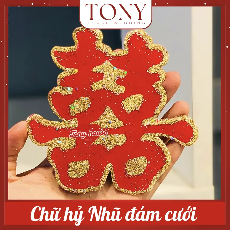 [Kho sỉ] Chữ hỷ nhũ trang trí tiệc cưới - mâm quả cưới 0
