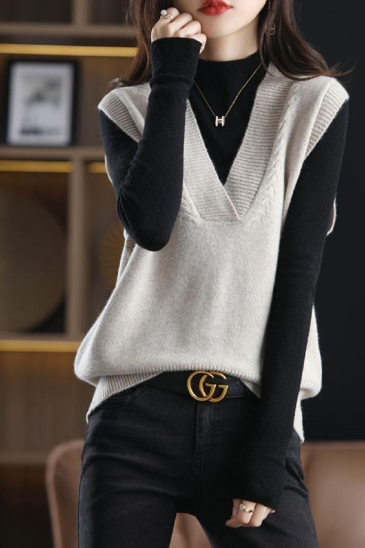 Product Introduction of Áo Vest Dệt Kim Cho Nữ, Hàng Mới Về Mùa Xuân Và Mùa Thu, Phong Cách Hàn Quốc, Cổ Chữ V, Không Tay, Áo Len, Ngắn, Màu Trơn Áo Ghi Lê Áo Bên Trong Và Bên Ngoài 10