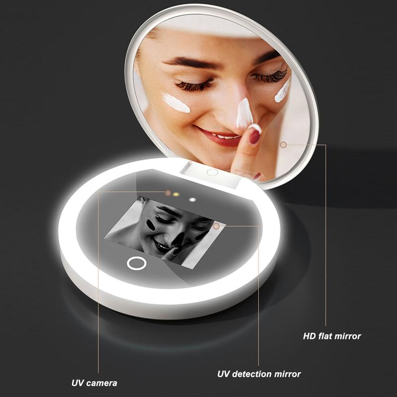 Pocket Mirror UV Mirror Sunscreen Testing Camera with Light 2X Magnification Travel Makeup 3.5in Pocket Size 3
