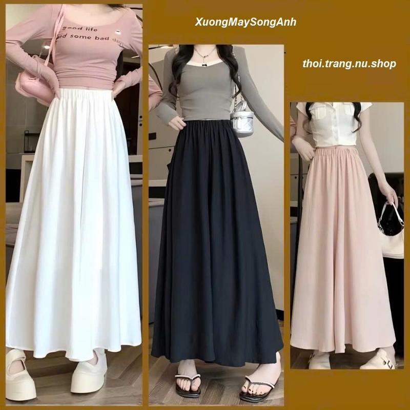 Quần ống rộng dài bigsize nữ chất đũi vân mây Quần váy lửng cạp cao lưng chun tiện lợi mát mẻ che khuyết điểm