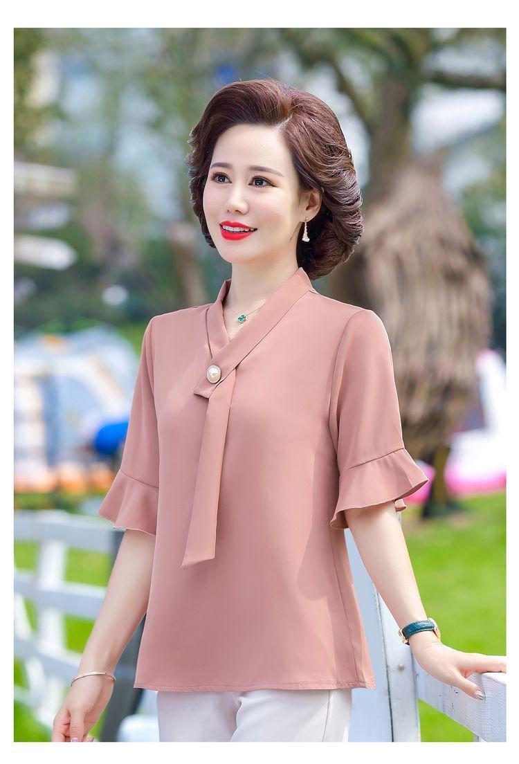 Product Introduction of Áo Phong Cách Phương Tây Ngắn Tay, Quần Áo Cho Mẹ, Thích Hợp Cho Mẹ TRUNG NIÊN Và TRUNG NIÊN, Hàng Mới Về, Dáng Rộng Vừa Vặn, Làm Bằng Voan, 40-50 Tuổi Nữ Top Women Shirt Sơ Mi 11