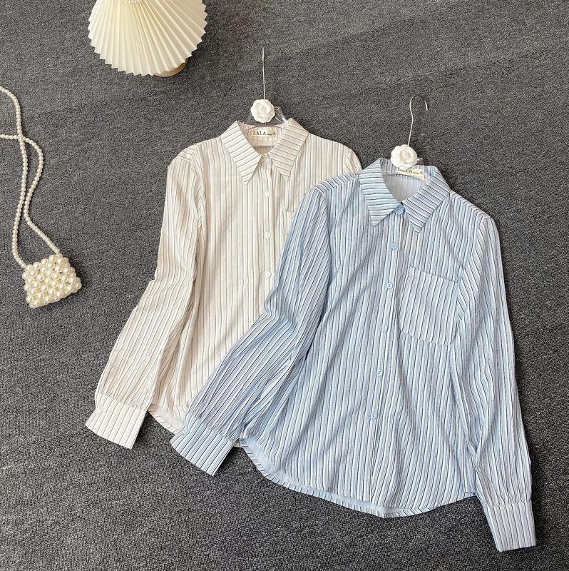 Áo Sơ Mi Thô Kẻ Kim Tuyến Cổ Đức 1 Túi Ngực Tay Dài Lala Fashion Mã 4327