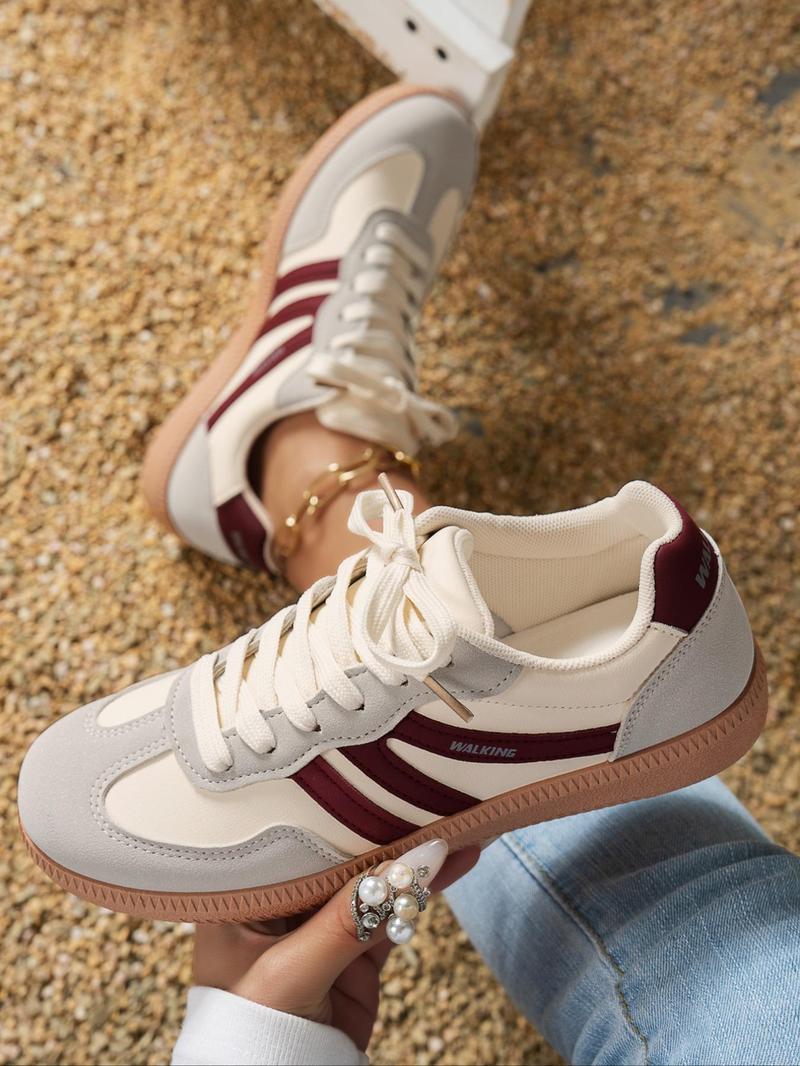 Product Introduction of Women's Vintage Fashionable Colorblock Lace Up Walking Shoes, Casual Comfortable Sports Shoes for Outdoor, Lightweight Breathable Non-slip Sneakers for Daily Wear 3