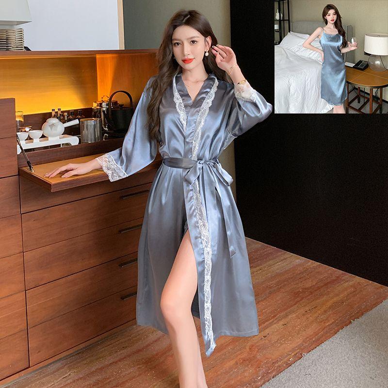 Product Introduction of Spring and Summer Mid-Length Nightgown Pure Sexy Pink Girl Morning Gowns Small Light Luxury High-Grade Pajamas Pink 14