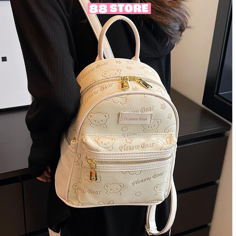 Balo nữ mini đi học đi chơi da pu in hình gấu cute đẹp dễ thương 88store BLD-256 Đeo Vai Backpack