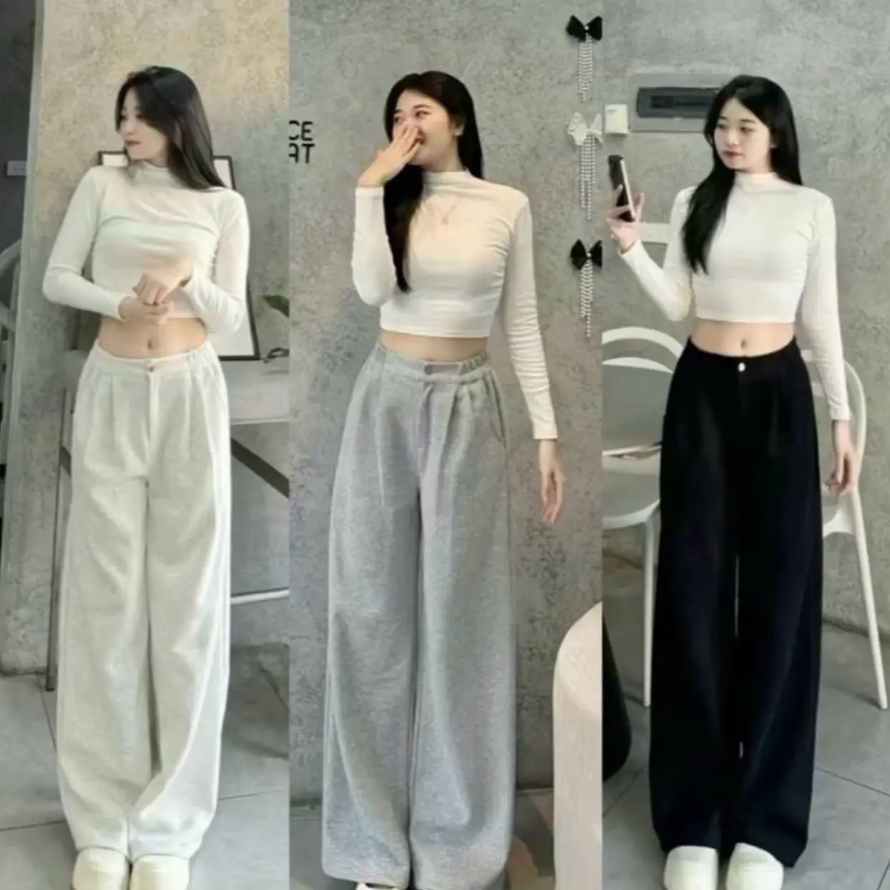 Quần Suông Ống Rộng Cạp Cao Khoá Trước Chun Sau Chất Nỉ 2 Da Ép Mịn Mặc Thoải Mái Nữ Women Ong quan  xuong ni dep quần  nỉ