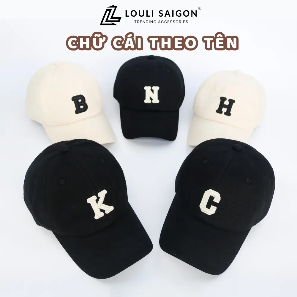 Mũ lưỡi trai nam nữ LOULI SAIGON thêu nổi chữ cái tên đủ từ A-Z form mềm, nón kết unisex vải kaki cao cấp M52