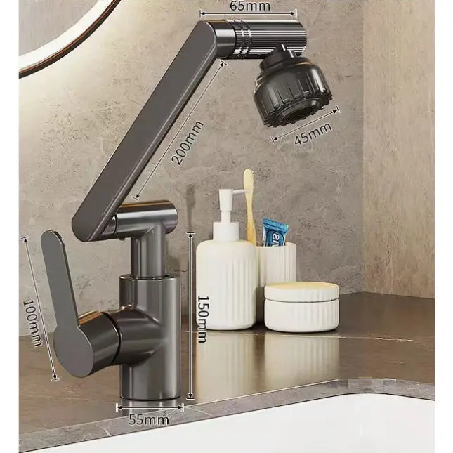 [ có kèm giây ] Bộ Vòi rửa Lavabo Đầu Xoay 720 Độ Thông Minh Vòi Nước Nóng Lạnh Lõi Đồng Nguyên Chất 2 Chế Độ Xả
