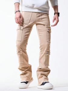 Men's Solid Color Flap Pocket Design Pants, Regular Fit Casual Comfy Trousers for Daily Wear, Fashion Men's Bottoms for All Seasons, Cotton