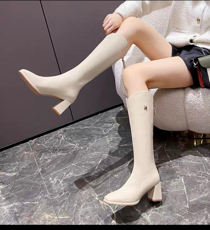  bốt đùi cổ v đính chữ H đế 7cm   dành cho bắp chân to   Shoes Nữ Boot 