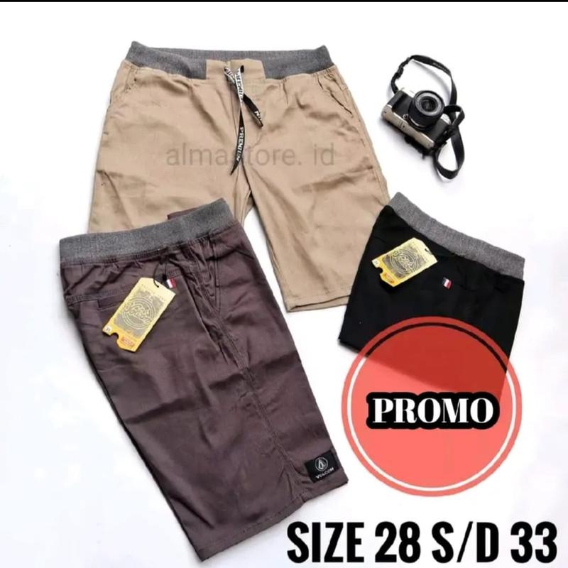 PROMO 50 RB 3 PCS Celana Pendek Pria Cowok Dewasa Chinos RIP Pinggang Karet melar nyaman Santai Shorts 2