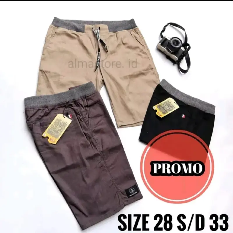 PROMO 50 RB 3 PCS Celana Pendek Pria Cowok Dewasa Chinos RIP Pinggang Karet melar nyaman Santai Shorts 2