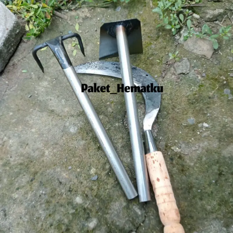 Paket 3 Pcs Alat Berkebun Murah - Cangkul Mini Gagang Pipa - Garuk Pipa Mini - Pemangkas Rumput Manual - Set Alat Taman Membersihkan Rumput 1