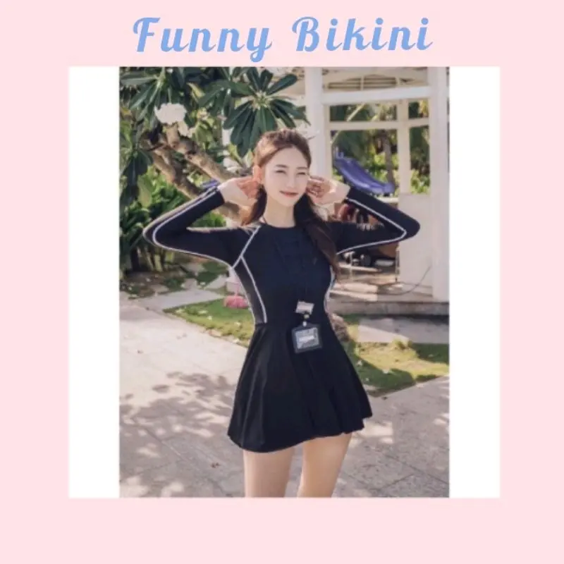 [Size M,L,XL]Bikini đồ bơi nữ liền thân,1 mảnh dây kéo khóa sau dài tay kín đáo