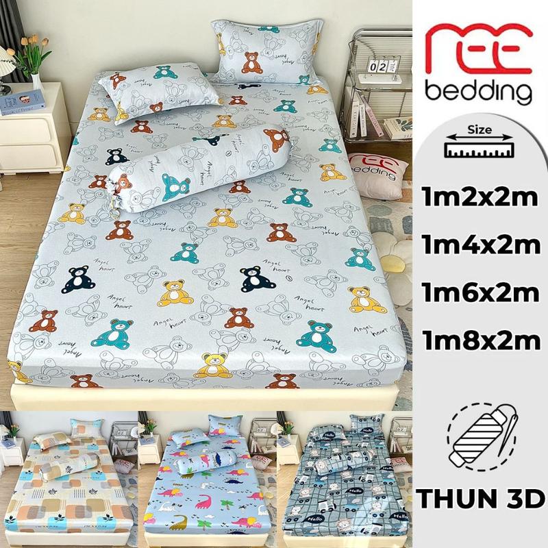 Bộ ga giường 4 món thun lạnh REE Bedding tổng hợp họa tiết 3D đủ size drap trải nệm 1m2, 1m4, 1m6, 1m8 (LINK 4)