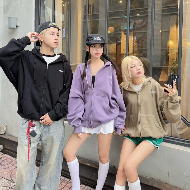 AB HOUSE -Áo Khoác Hoodie Zip Form Boxy thêu ABHS Basic trơn nam nữ