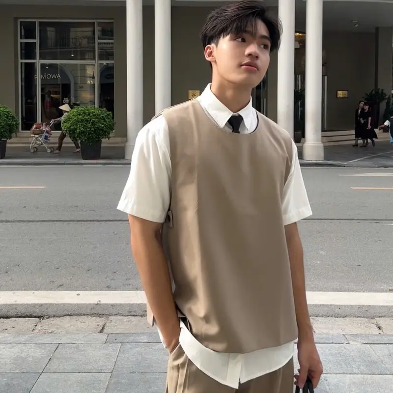 [GIDISTUDIO]_Set áo Gile Hary phối áo sơ mi và quần tây Daily chất liệu kate cotton korea form rộng phong cách Hàn Quốc Nam Nữ Unisex GIDI 7