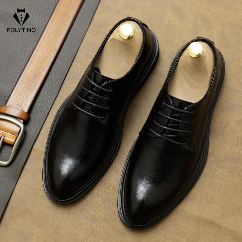 Giày DERBY 2026 Công Sở Tăng Chiều Cao Da Bò Nam Đế Cao Su POLYTINO