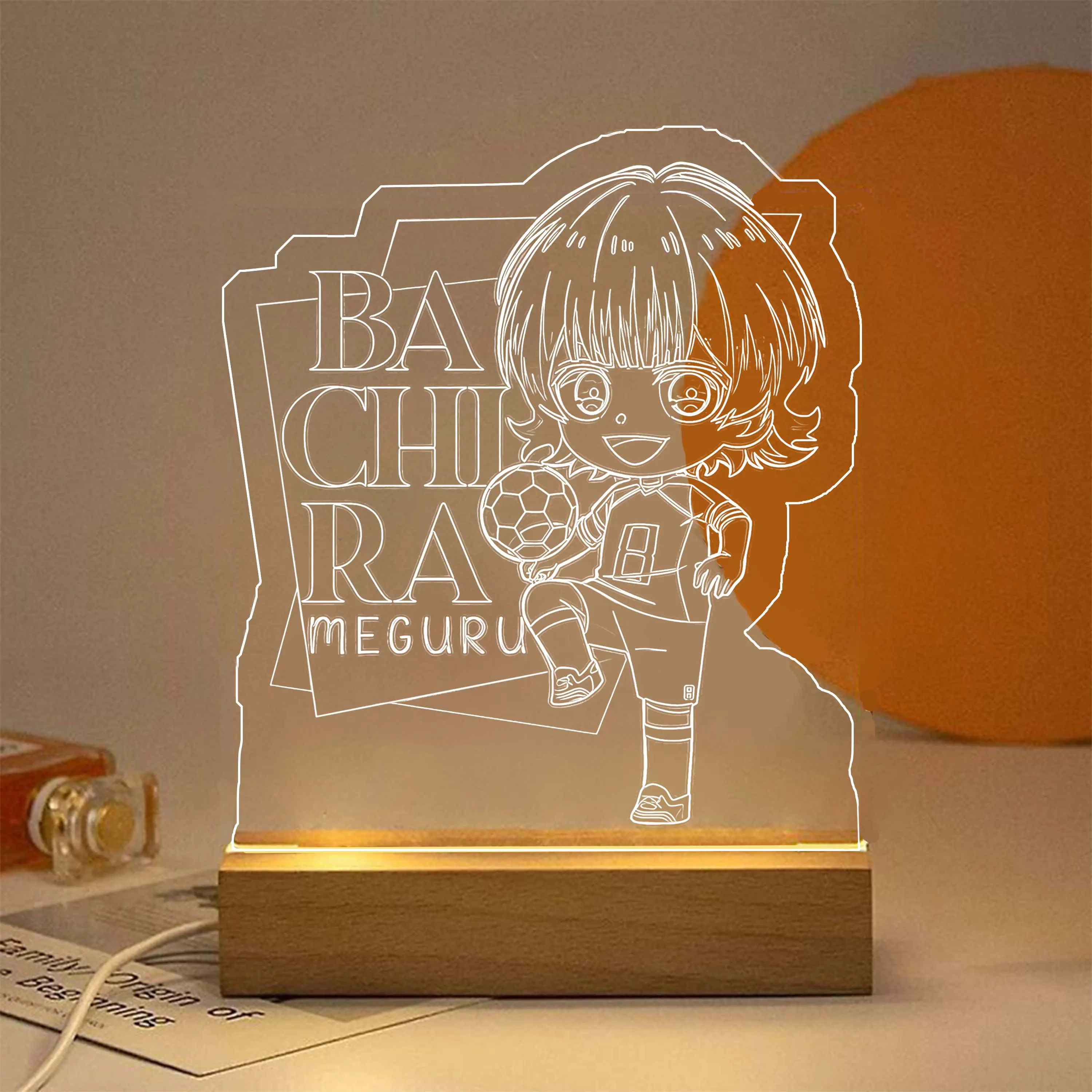 Lampu tidur hias ukiran akrilik Blue Lock White