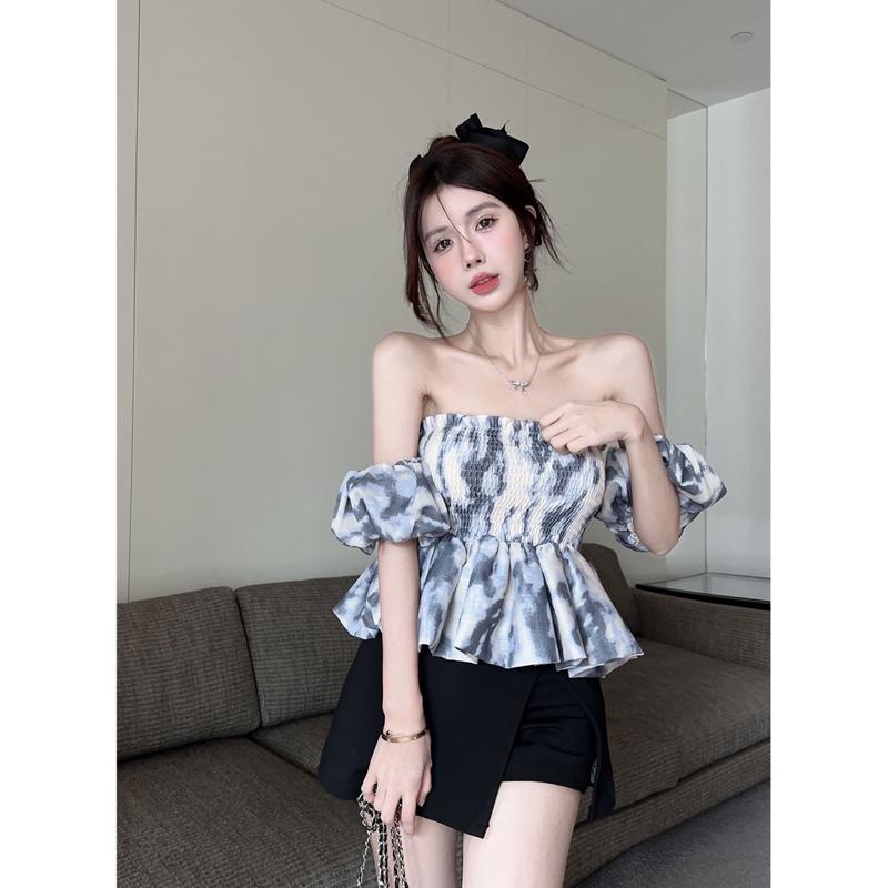 ( hàng có sẵn ) Áo kiểu nữ màu xanh loang kem L0095 ( hàng QC) 4