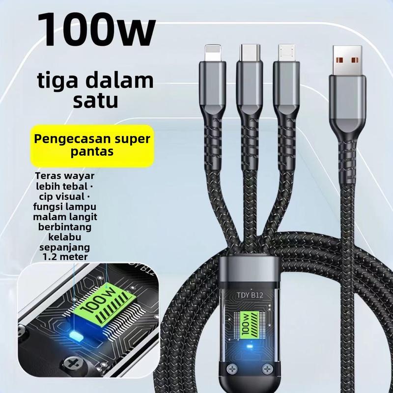 Product Introduction of [COD]Super 100W 3 in 1 Type-C Charging Cable for Huawei Oppo Vivo Charge - Phone 0