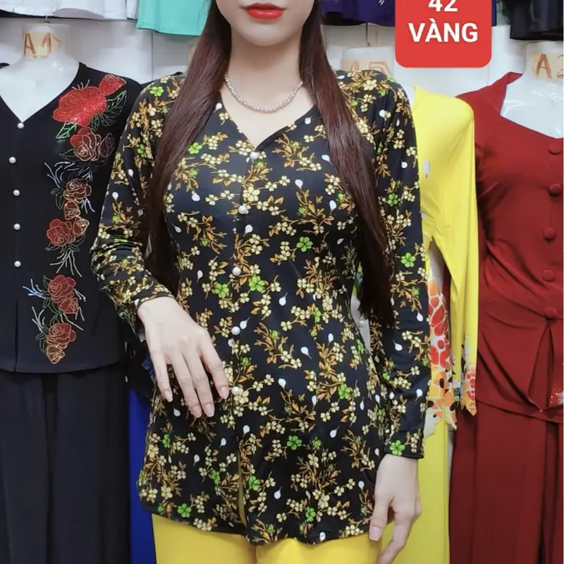 ÁO LẺ BÀ BA BÔNG thun giấy co giãn (KHÔNG KÈM QUẦN) MÃ 45,41,42,28,46,HOA VĂN mới,hoa cúc,chấm xanh/ Nữ Top 8