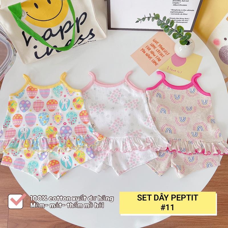 Set 3 bộ quần áo 2 dây cho bé chất coton xuất mền mịn mát thấm hút mồ hôi cho bé hoạ tiết xinh yêu sz 7-16kg 2