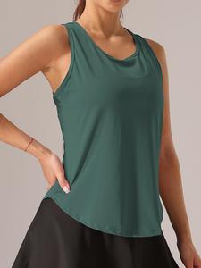 Camiseta sin mangas deportiva ahuecada de color sólido para mujer, camiseta deportiva cómoda y transpirable para yoga, gimnasio, entrenamiento, correr, ropa deportiva para mujer para todas las estaciones