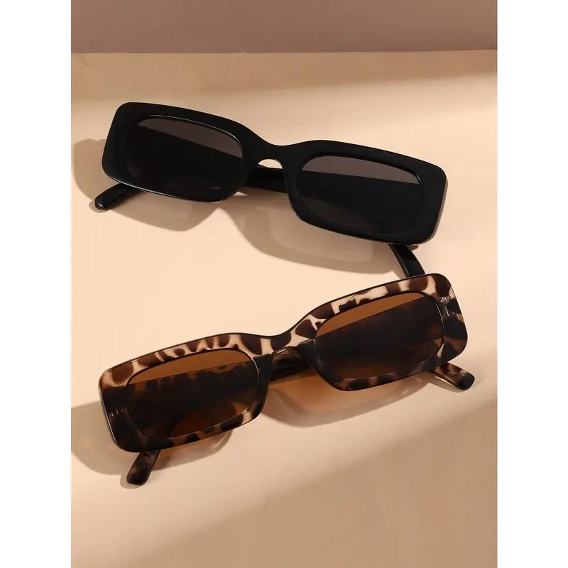 2pcs Y2K Square Cute Vintage Beach Fashion Eyeglasses For Men & Women 2