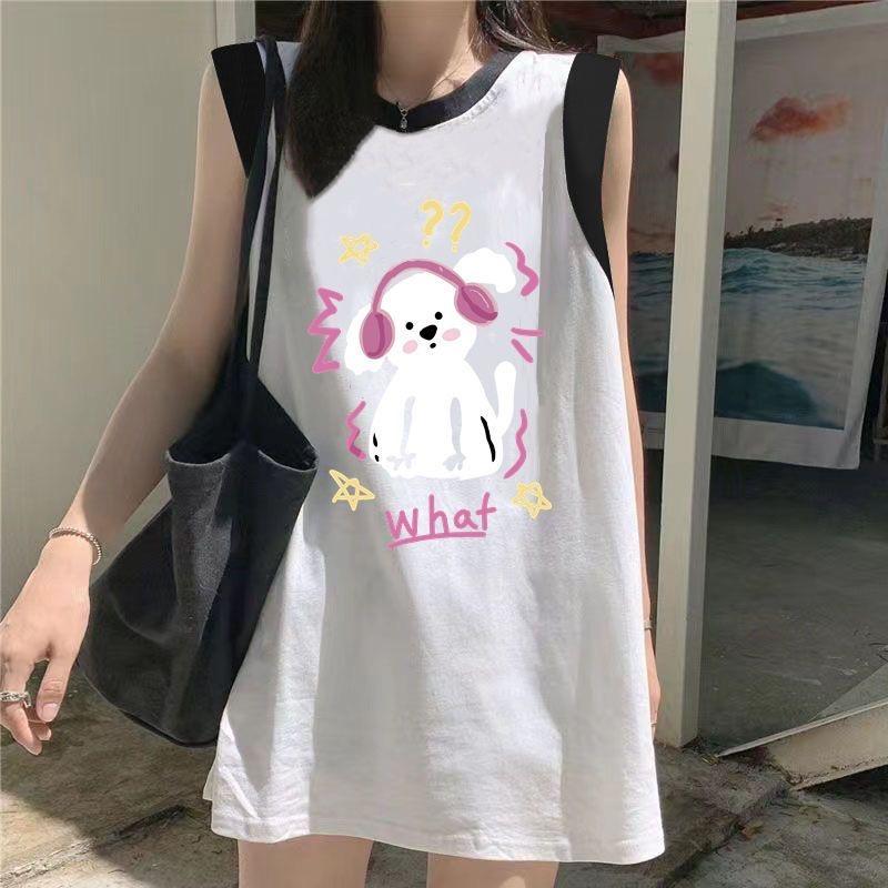 Product Introduction of Muuv-It New Casual Outer Wear Sport 100% Cotton Happy Loose Sleeveless Undershirt Mid-Length T-Shirt Women Shoulder Top 22