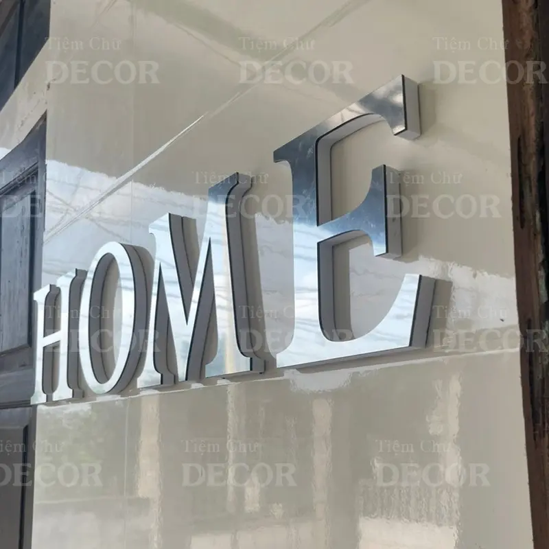 Chữ Nổi Bạc Gương 20cm T2 In Hoa Dán Tường Trang Trí Shop - Chữ Decor Biển quảng cáo Chất Liệu Fomex Alu 3