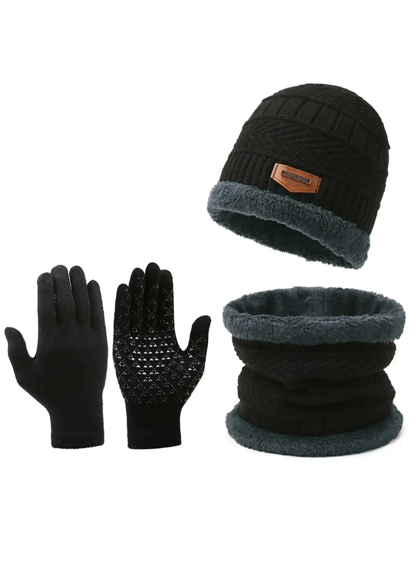 4pcs/set Unisex Casual Simple Style Beanie Hat & Scarf & Gloves, Plain Color Beanie Hat & Neck Gaiter for Fall & Winter, Warm Soft Fashionable Hat & Scarf for Men & Women,  Hats for Women