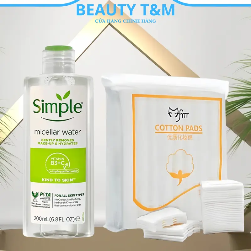 Nước Tẩy Trang Simple Micellar 200ml Tặng Bông Tẩy Trang - Dành Cho Da Dầu Mụn, Da Nhạy Cảm Trang Điểm 4