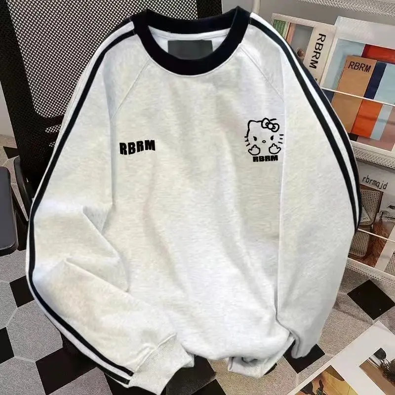 Áo Len Hello Kitty, Ngọt Ngào Và Ngầu, Ba Sọc, Dành Cho Nữ, Phong Cách Mùa Thu, Dáng Rộng Vừa Vặn, Phong Cách Ins, Áo Cổ Tròn, Hợp Xu hướng, 2024
