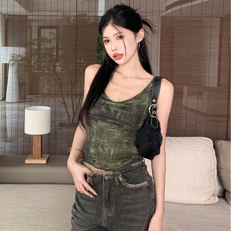 Product Introduction of Áo Hở Eo Vừa Vặn Mùa Hè, Dành Cho Nữ, Không Tay, Cổ Chữ U, Lưng Hở, In Họa Tiết Cổ Điển Áo Ba Lỗ 35