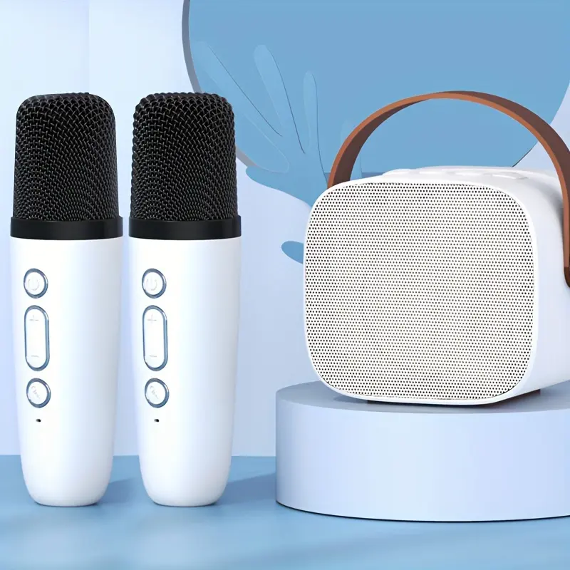 Pembesar Suara Bluetooth Tanpa Wayar, Karaoke, dengan Mikrofon Percuma, Dwi Mikrofon, Kesan Bunyi 3D, Mudah Alih, Sesuai untuk Bluetooth, Pembesar Suara Tanpa Wayar