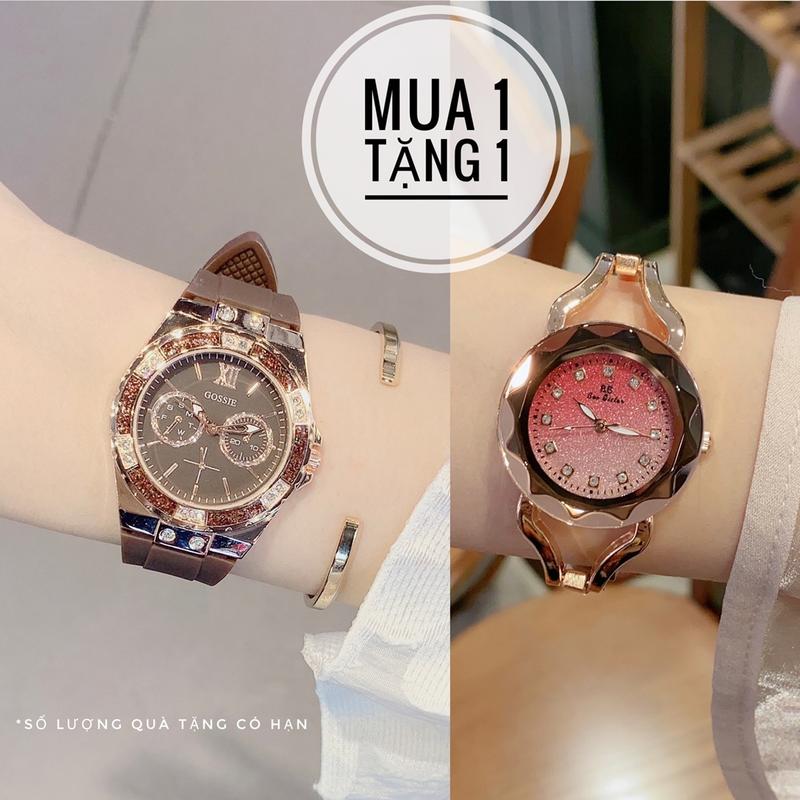 [COMBO MUA 1 TẶNG 1] Mua 1 Đồng Hồ Nữ GS Nâu Đặc Biệt TẶNG 1 Đồng Hồ BS Hoa Anh Đào Women Nữ Watch Đeo Tay Sen Trang Sức Women Nữ Hoa Sen Ví