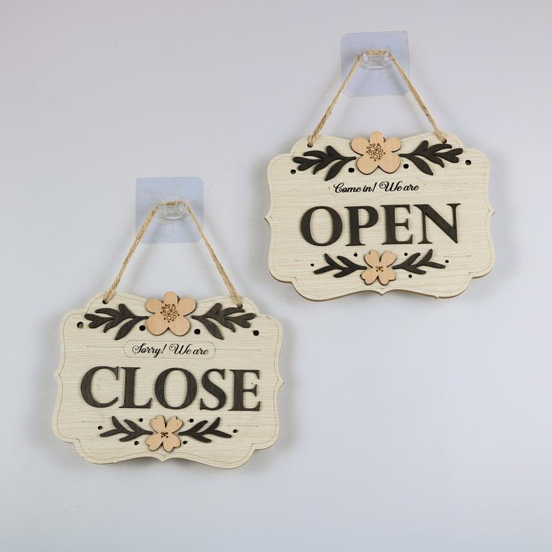 Bảng gỗ treo cửa 2 mặt Open Close cho shop thời trang quán cafe tặng kèm móc dán Decor Nhà Tắm Treo Tường