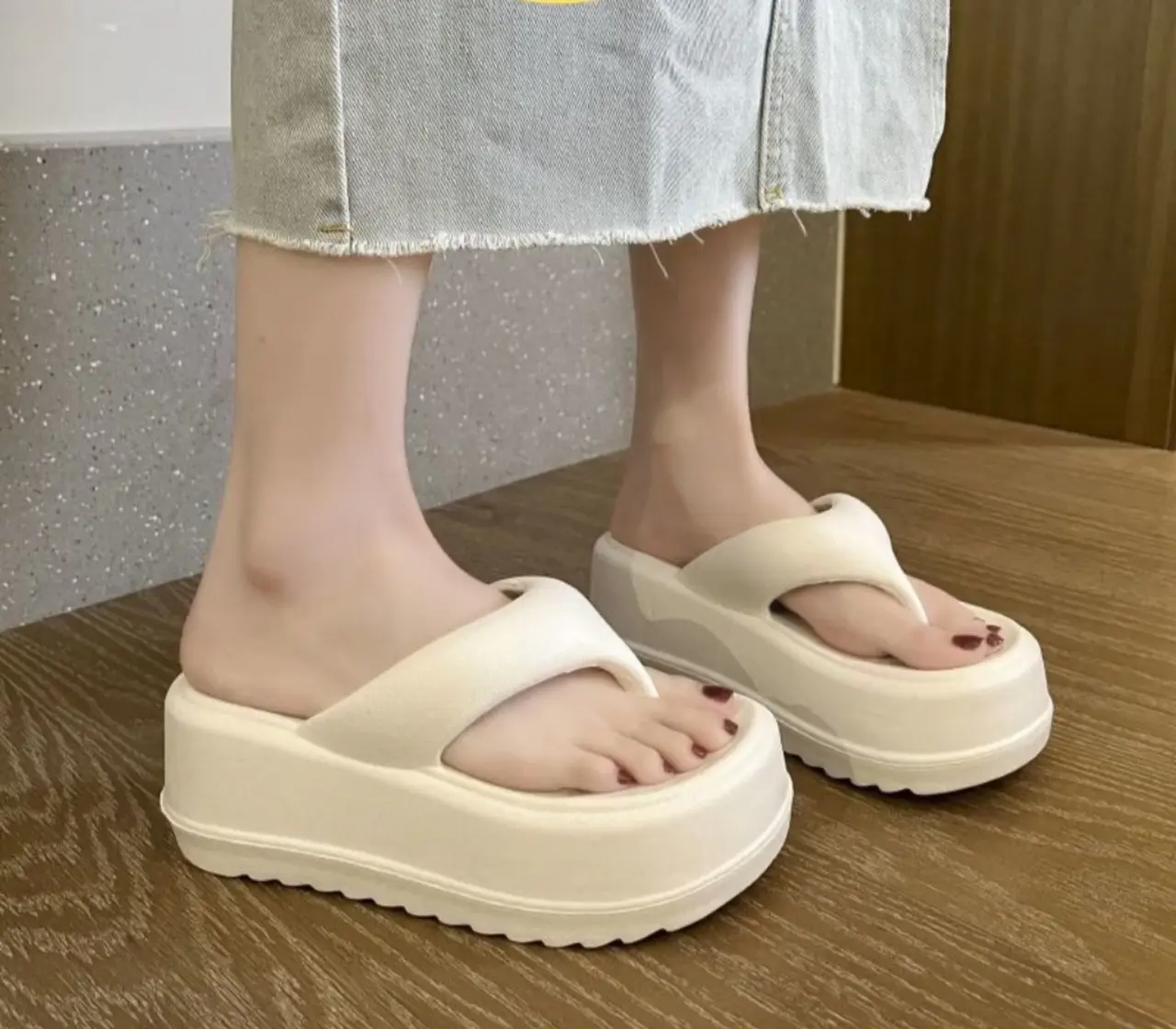 Dép thời trang nữ , Dép tông xỏ ngón Đế cao 7cm Shoes