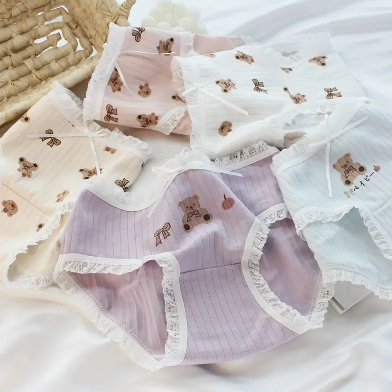Đồ Lót Nữ, Mềm Mại Và Dễ Thương, Cạp Thường, Chống Vi Khuẩn, Thoáng Khí, In Hình Hoạt Hình Ngọt Ngào Nhật Bản, Thiết Kế Cô Gái Gấu, Được Yêu Thích 1023