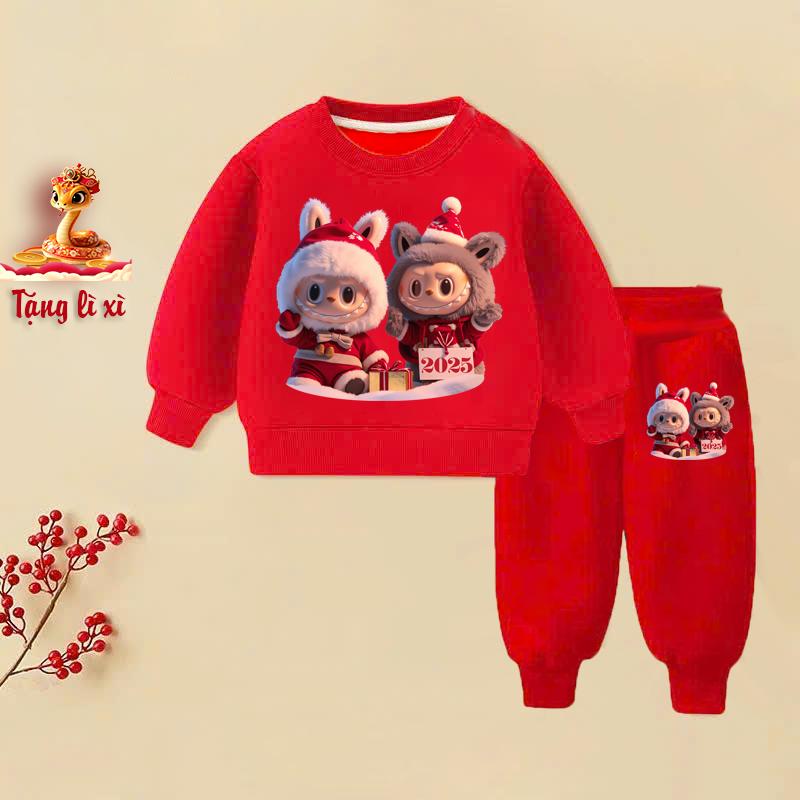 Bộ nỉ cào bông LABUBU tặng quà mùa đông cho bé trai và bé gái Sandal