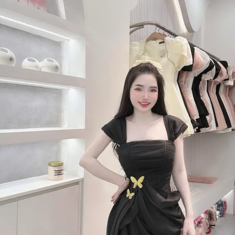 đầm thiết kế vạt xéo nhúm bèo em nơ bướm 2
