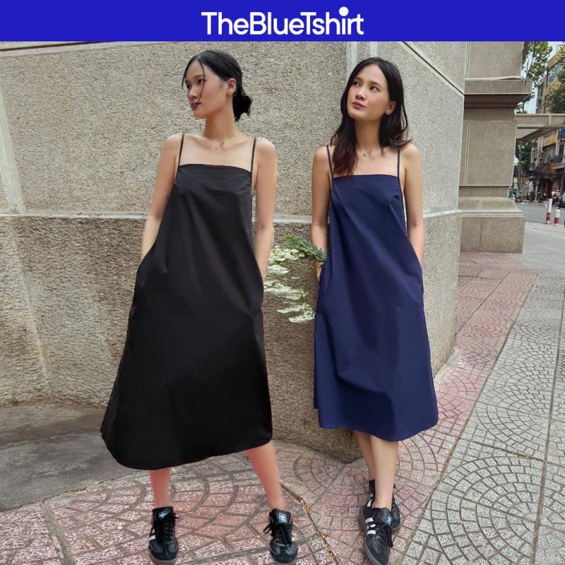 TheBlueTshirt - Đầm hai dây suông chữ A dáng dài cho nữ - A Line Poplin Dress - Women