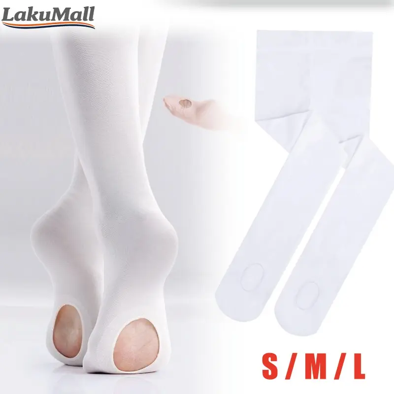 Legging Ballet Anak Putih Dengan Lubang Kaki Untuk Menari Balet Tights Lembut Lentur Stocking Balerina Kaoskaki Latihan Tari