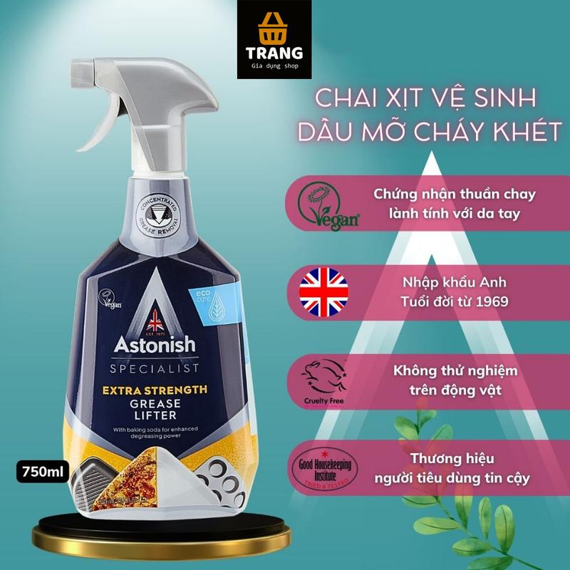 Chai xịt dầu mỡ cháy khét nhà bếp, làm sạch máy hút mùi, bếp ga, bếp từ, nồi chiên không dầu Astonish C6750 chai 750ml chai xịt tẩy rửa đa năng nước lau bếp dầu mỡ