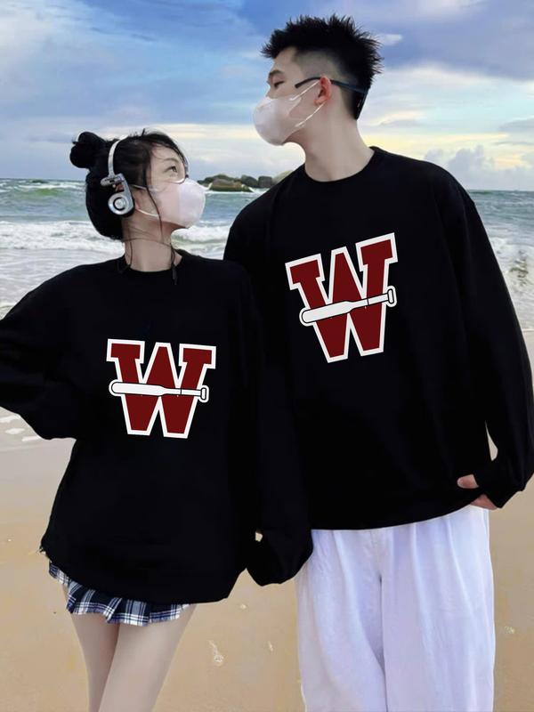 [Tặng CertificateLove]Áo sweater đôi nam nữ mặc cùng người yêu fom rộng hàn quốc local brand L66 hoodie khoác mùa đông chữ W bóng chày A145 Thun Cotton Jacket Top Quần Kem Áo Dài Đen Women Croptop